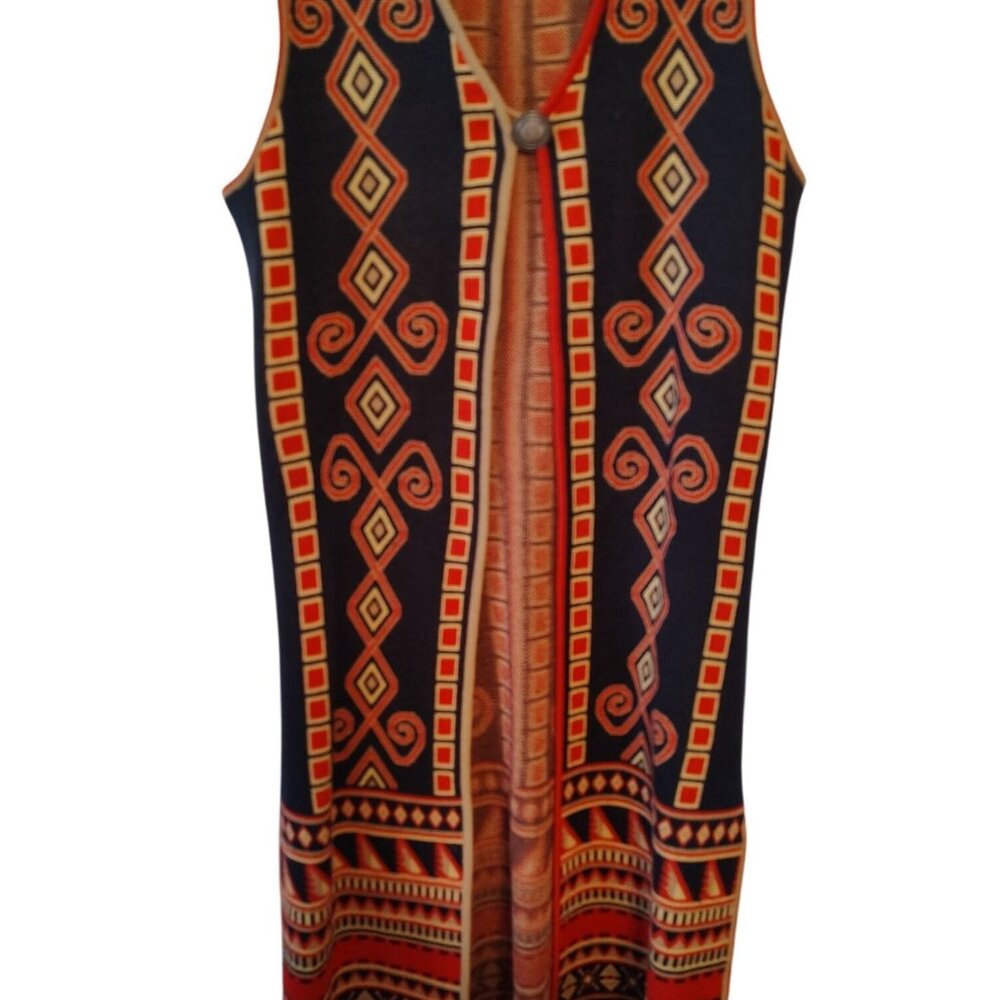 County Clothing Company Large Long Floor Duster Cardigan Aztec Boho Art to Wear